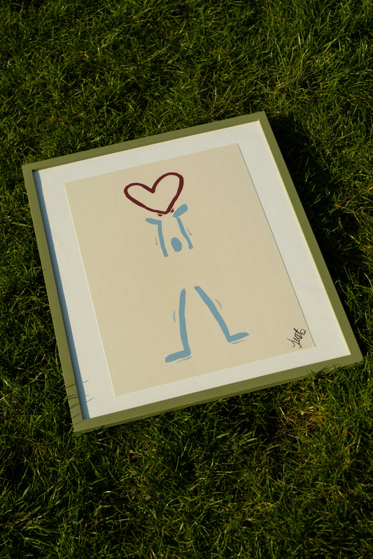 Affiche A3 Porteur d'Amour, un Bonhomme illustré à la main par JUSTE, papier d'art 320g